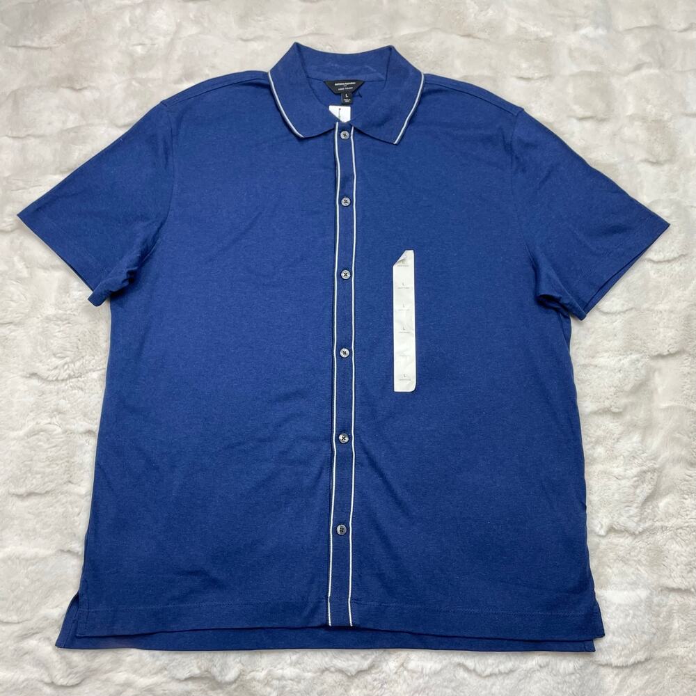 NWT Banana Republic Luxe Touch Button Shirt Mens L Blue Heather Resort Preppy